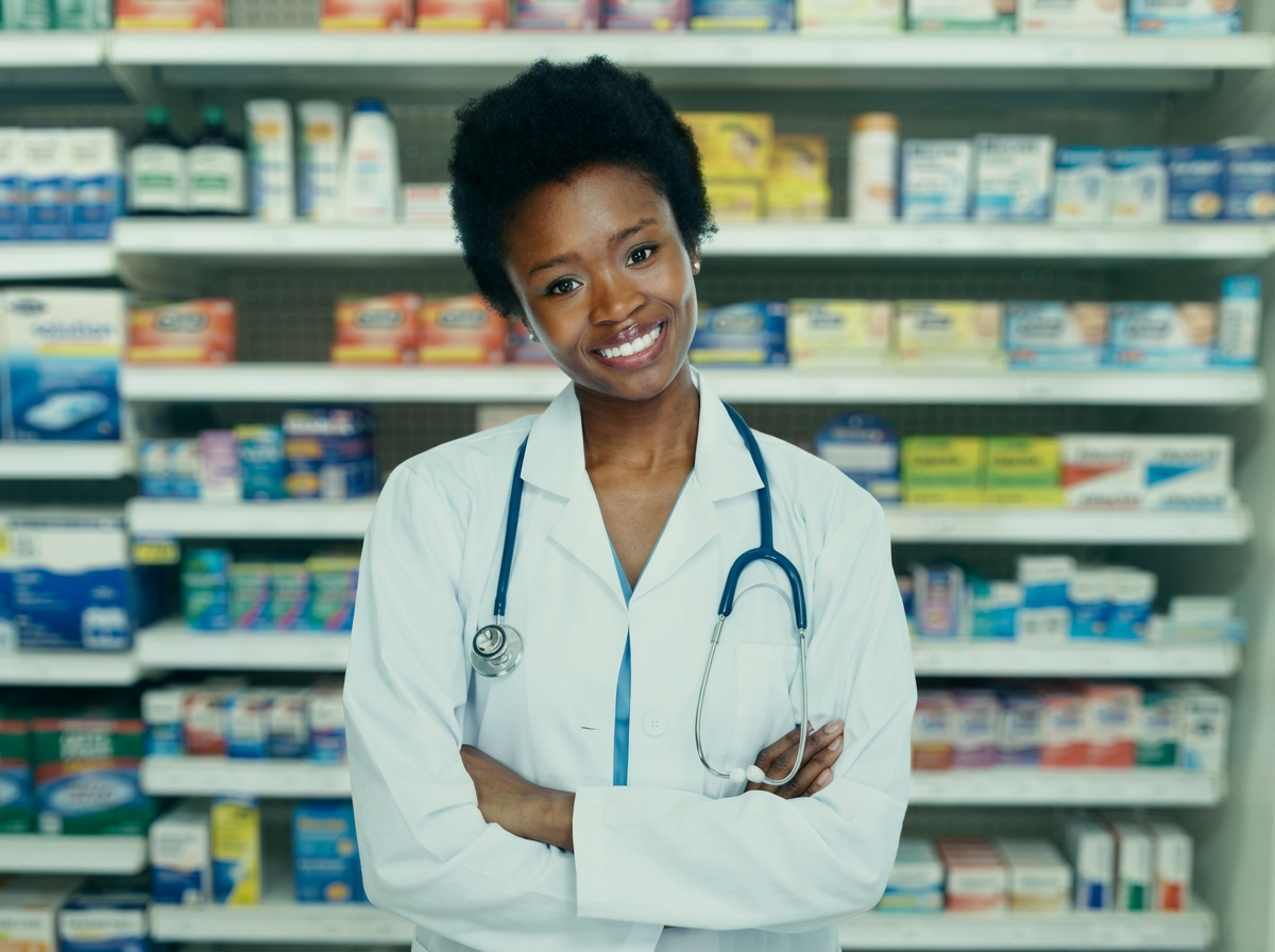 Pharmacienne souriante dans une officine